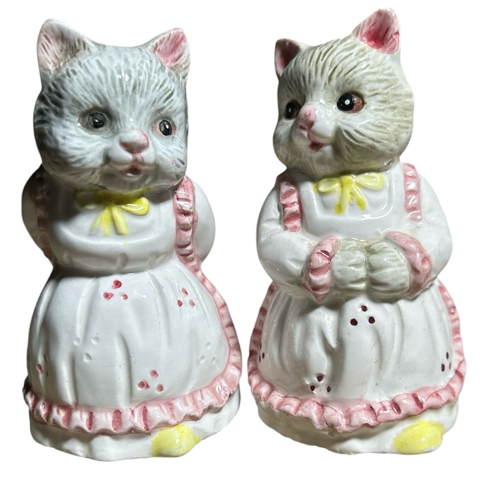 Vintage Ceramic Lady Cat Salt and Pepper Shakers